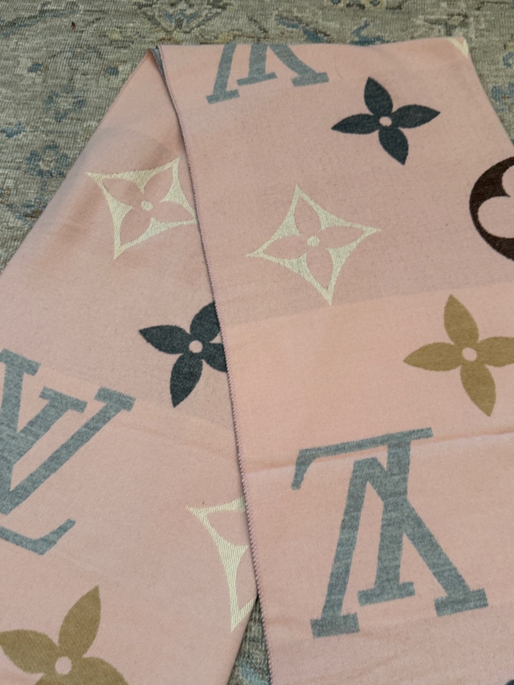 Pink Monogram Logo Fringe Scarf Shawl - Picture 5 of 8